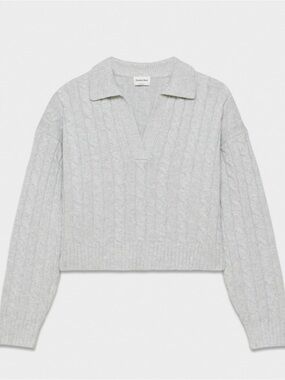 Aritzia Sunday Best Light Gray Cable-Knit V-Neck Sweater- Medium